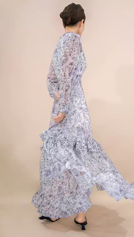 ELEGANT FLORAL V - NECK MAXI DRESS