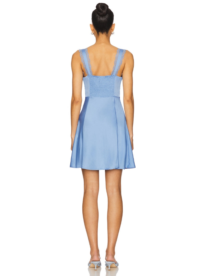 AIIZIE LACE TRIM SATIN MINI DRESS IN BLUE - product image