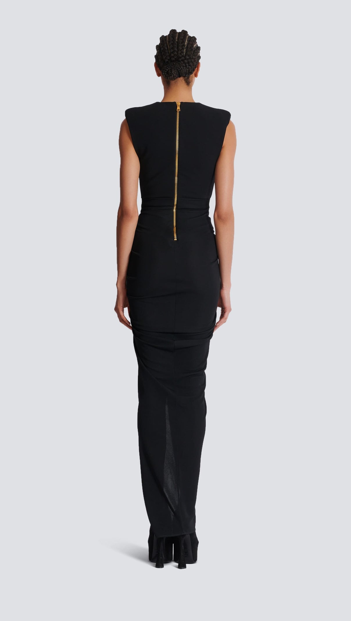 AIIZIE DEEP-V SLEEVELESS RUCHED SLIT MAXI DRESS IN BLACK - product image