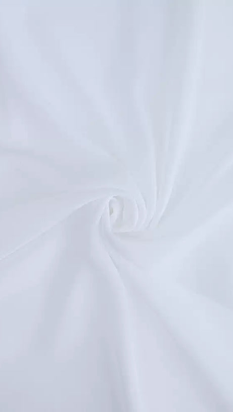 WHITE MAXI JUMPSUIT WITH LONG SHEER SLEEVES AND HIGH NECK