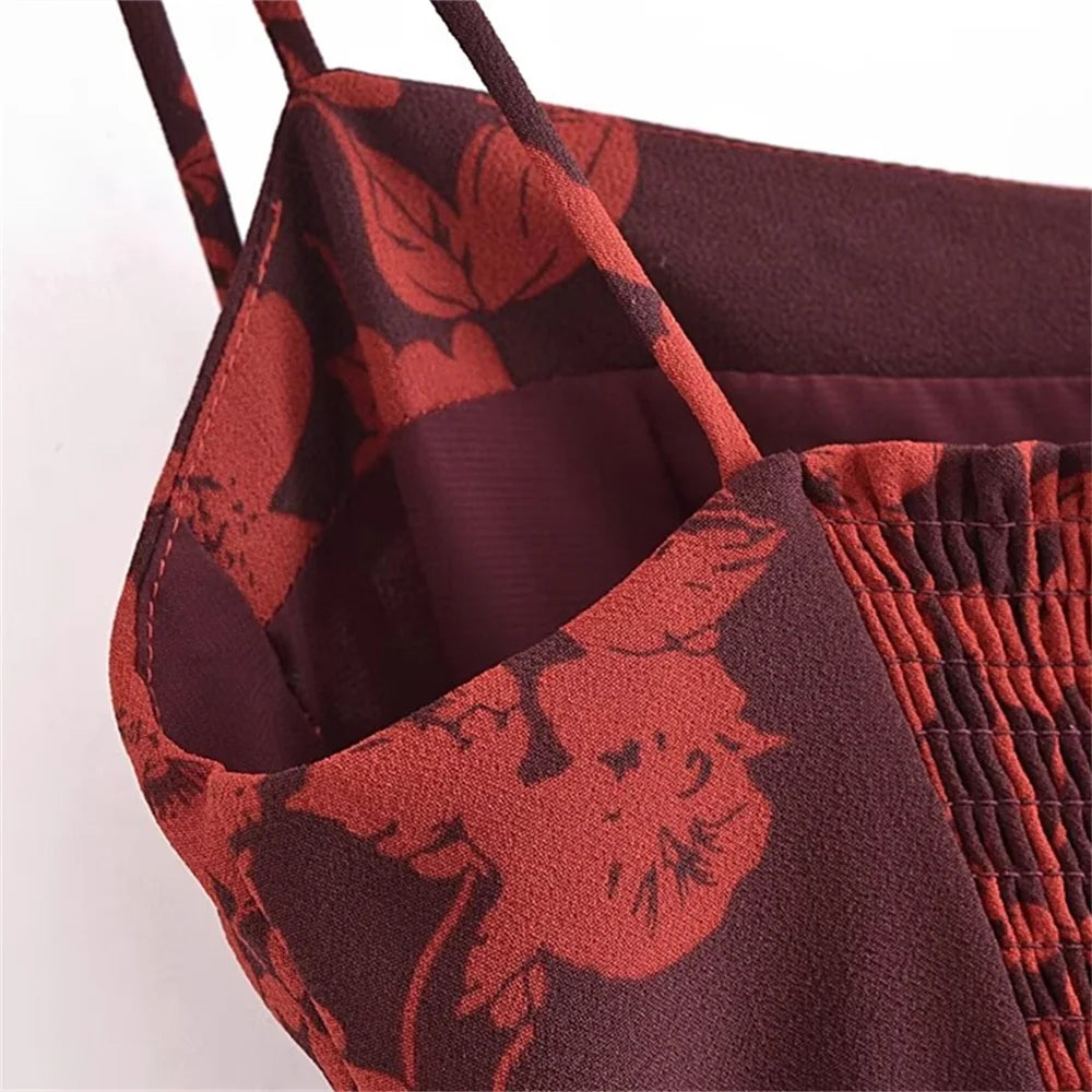AIIZIE FLORAL PRINT SLIT MIDI DRESS IN BURGUNDY - product image