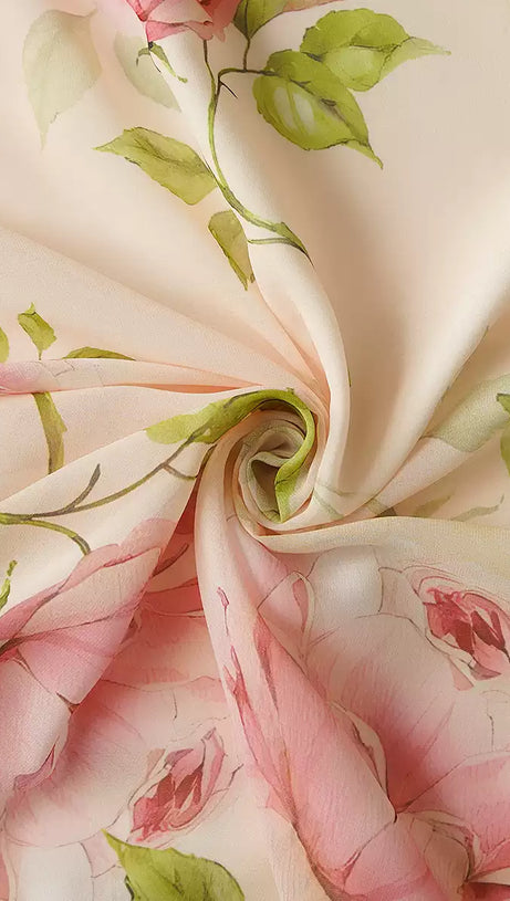 FLORAL PRINT WRAP V - NECK CHIFFON MAXI DRESS