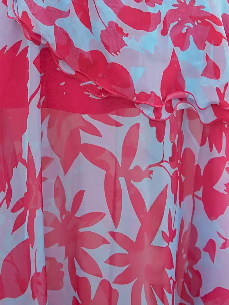 AIIZIE ELEGANT FLORAL WRAP DRESS WITH RUFFLED HEM AND SHEER DETAILS - product image