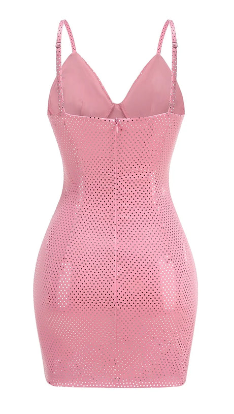BROOK CRYSTAL-EMBELLISHED SLEEVELESS MINI DRESS IN ROSE PINK