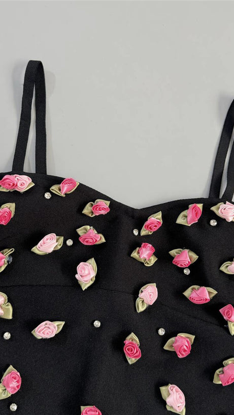 Floral Pearl MINI Kleid Schwarz 