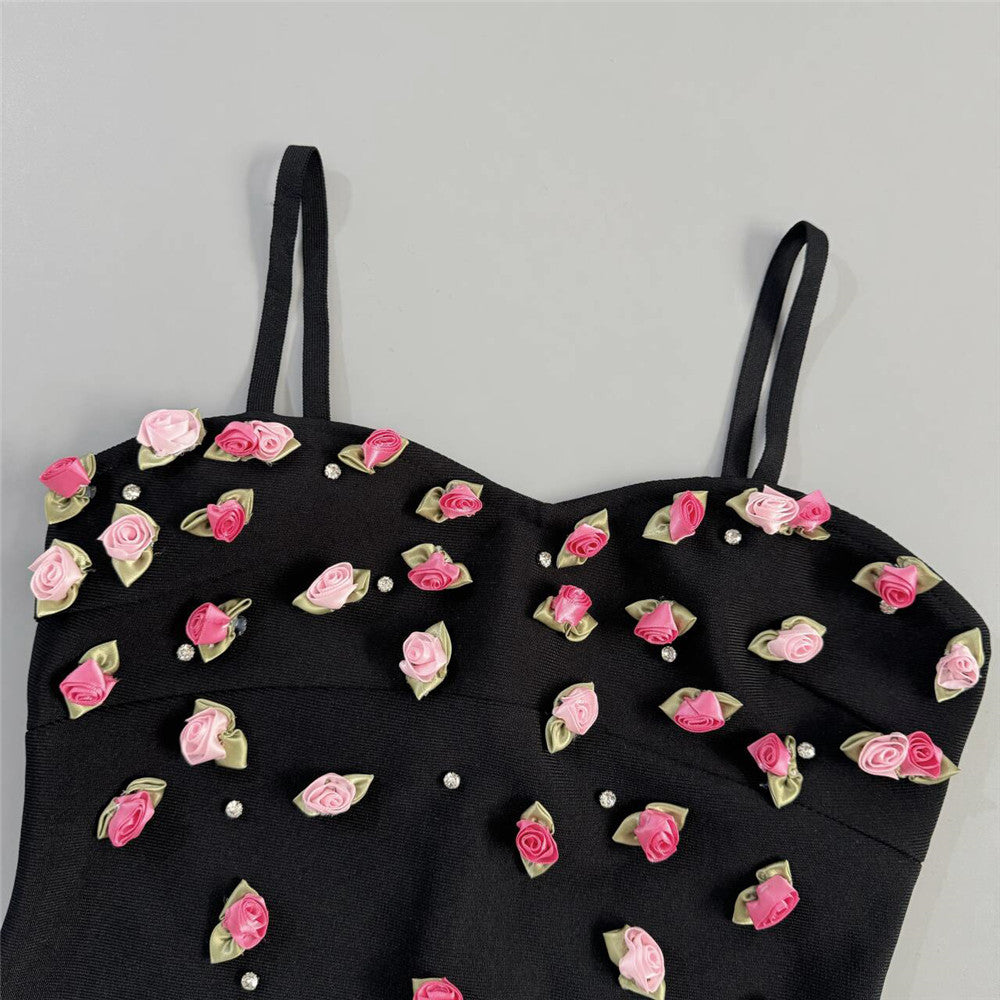 AIIZIE FLORAL PEARL MINI DRESS BLACK - product image