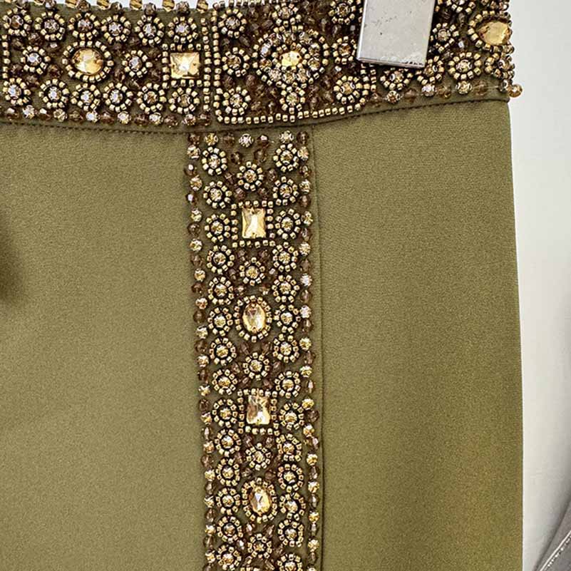 BEADED DIAMOND HALTER TOP SLIT SKIRT SUIT IN GREEN