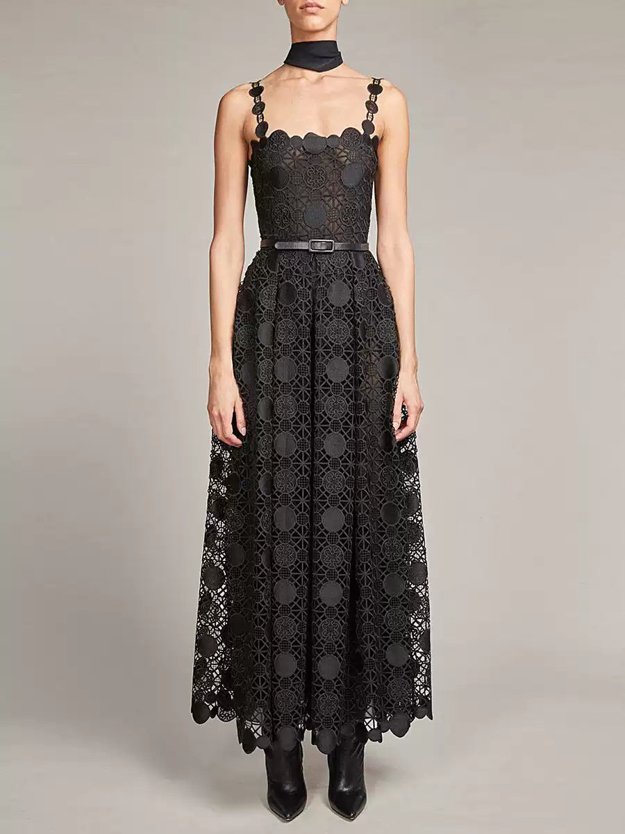 BLACK LACE STRAPLESS MAXI DRESS