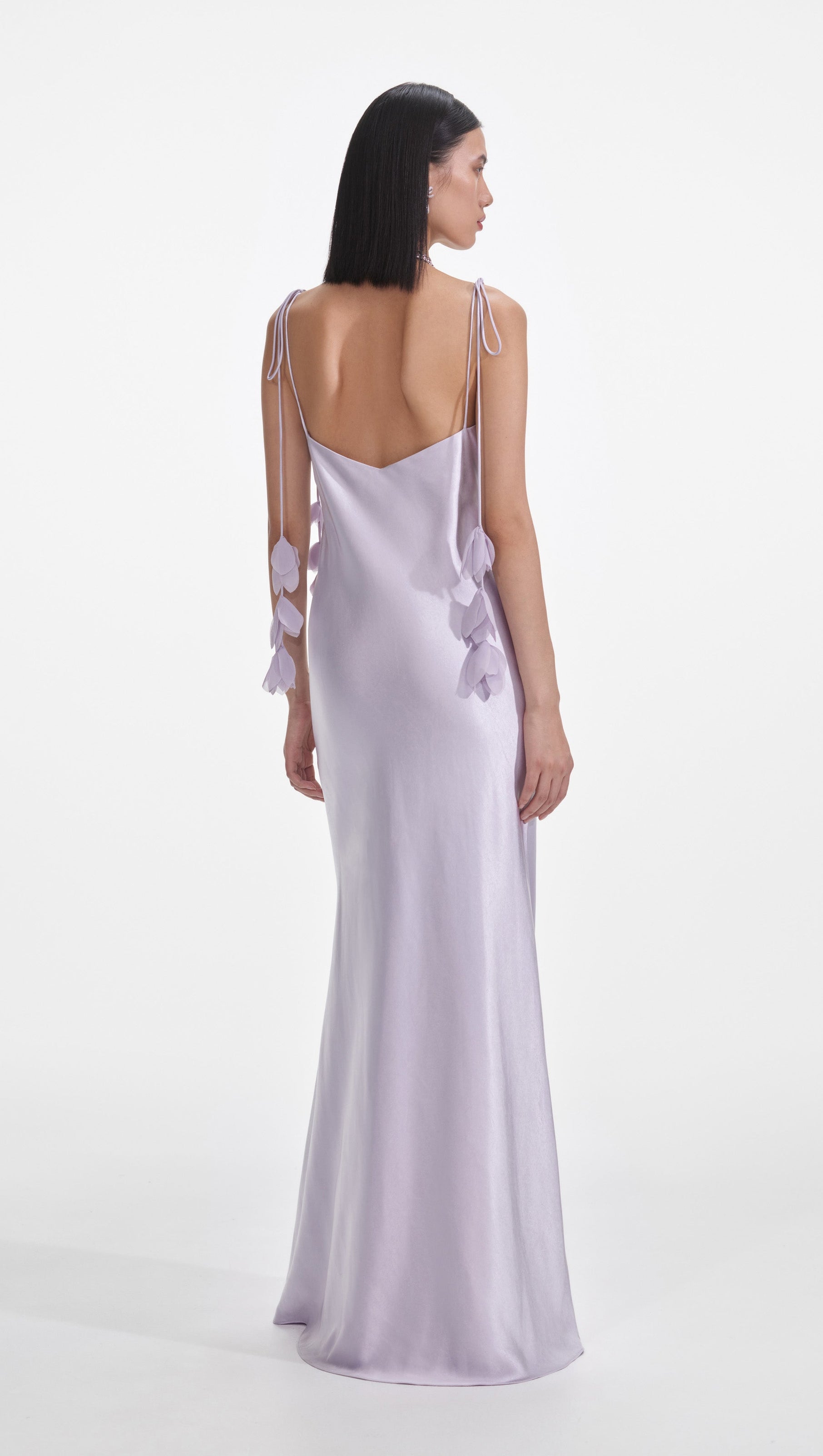 AIIZIE BAHARI FLORAL RIBBON SATIN MAXI DRESS IN PURPLE - product image