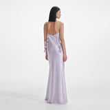 Bahari Floral Ribbon Satin Maxi Dress in purple