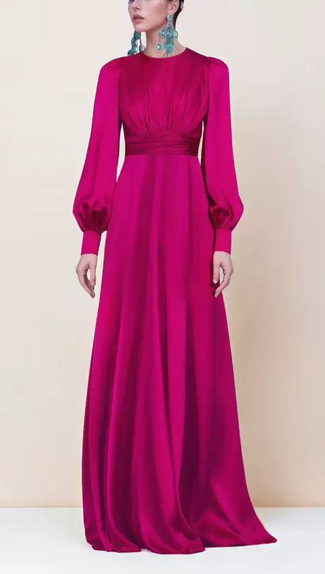 ROSE RED SATIN MAXI DRESS: SLIM - FIT, LUXURY EVENING GOWN FOR GRACE