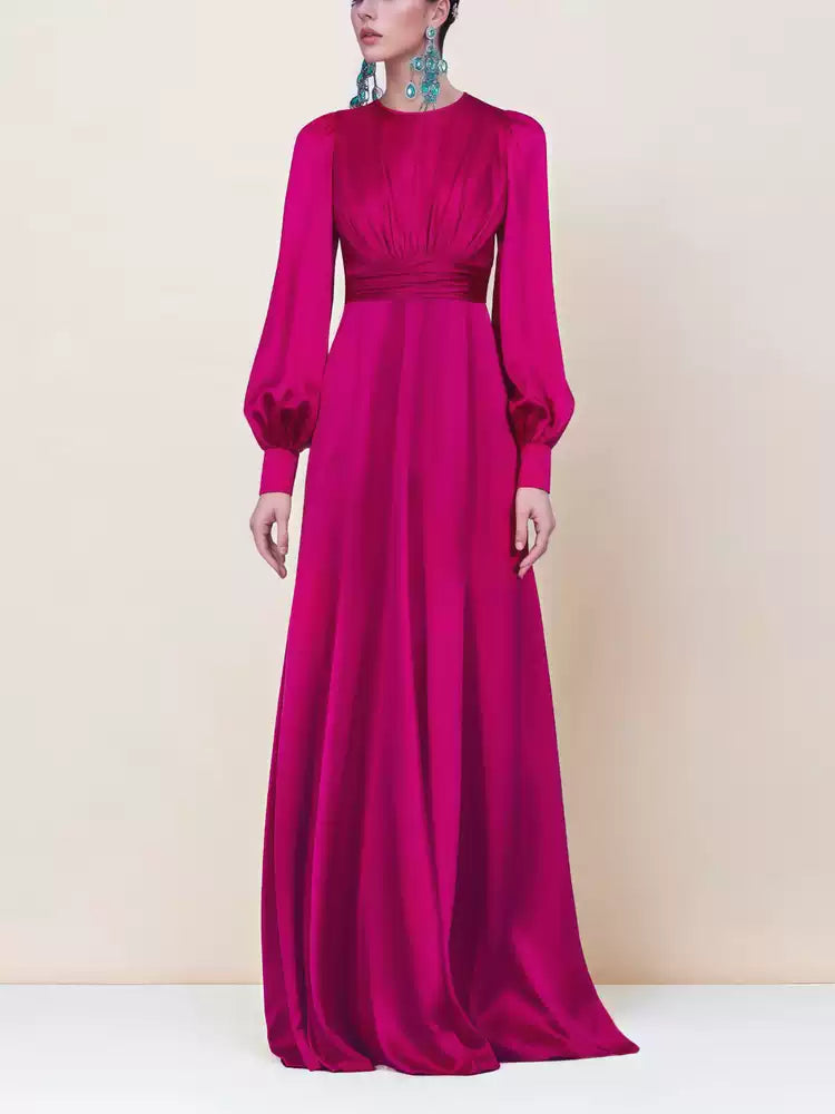 AIIZIE ROSE RED SATIN MAXI DRESS: SLIM - FIT, LUXURY EVENING GOWN FOR GRACE - product image
