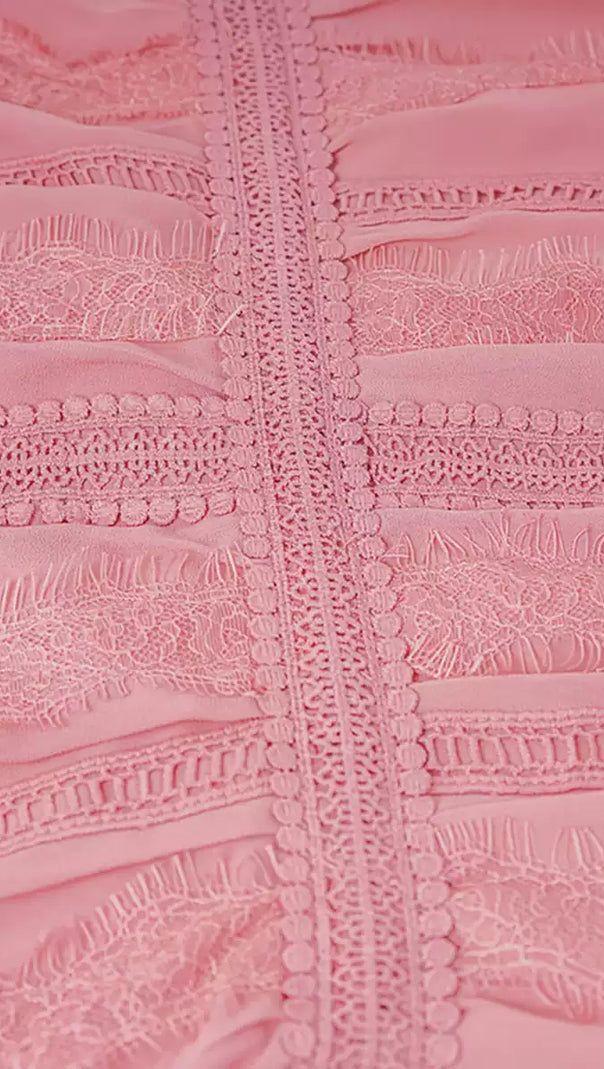 AIIZIE ELEGANT PINK CHIFFON MAXI DRESS WITH LACE DETAILING - product image