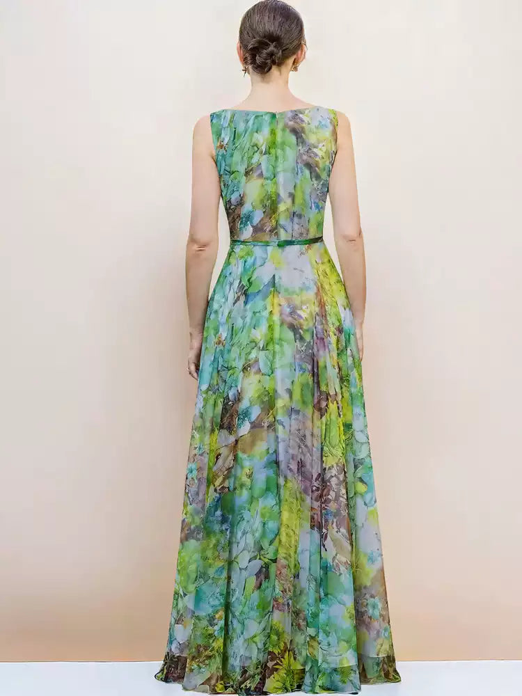 AIIZIE WATERCOLOR FLORAL CHIFFON SLEEVELESS HOCO MAXI DRESS - product image