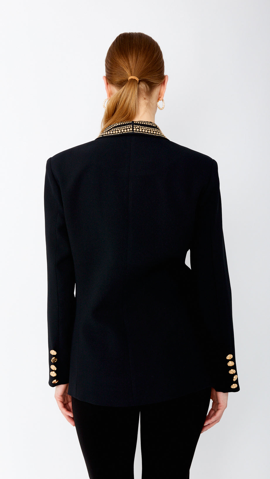 GAIL BEADED COLLAR LACE-UP DOUBLE BREASTED DRESSY BLAZER