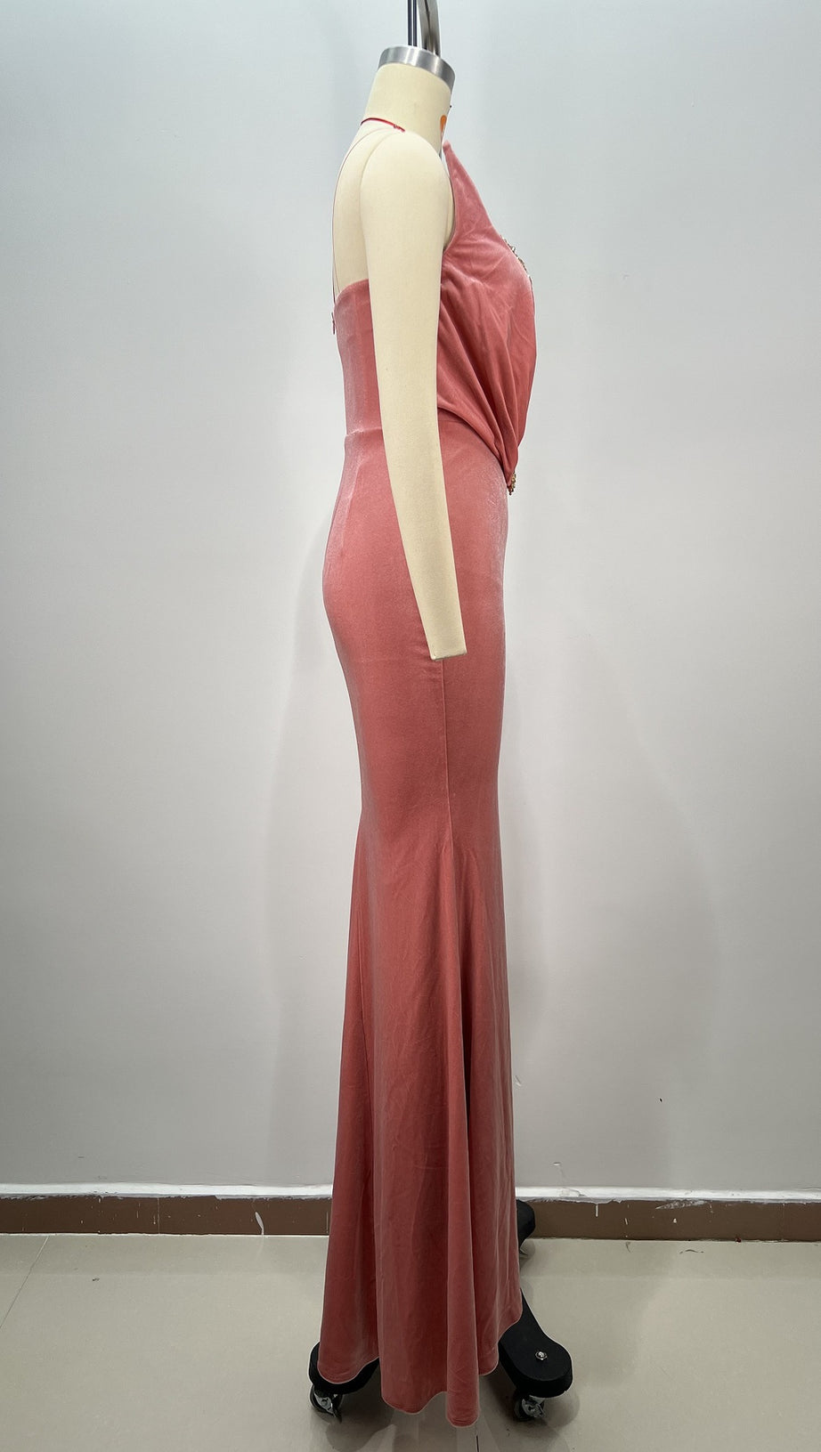 OFF-SHOULDER CRYSTAL EMBELLISHED BODYCON MAXI DRESS IN ICEBERRY PINK