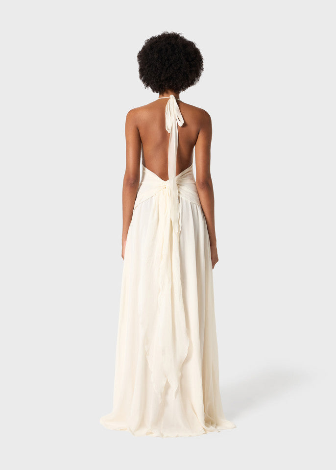 AIIZIE AONAVER FLORAL RUFFLE HALTER MAXI DRESS IN WHITE - product image