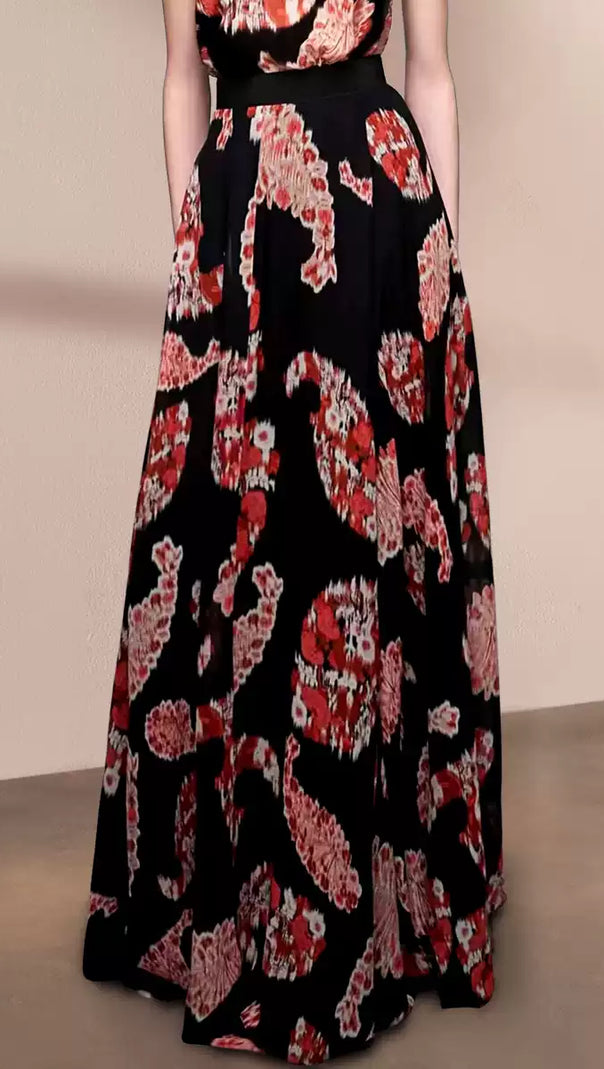 AIIZIE ELEGANT PRINTED MAXI DRESS WITH SLEEVELESS TOP AND BELTED WAIST - product image