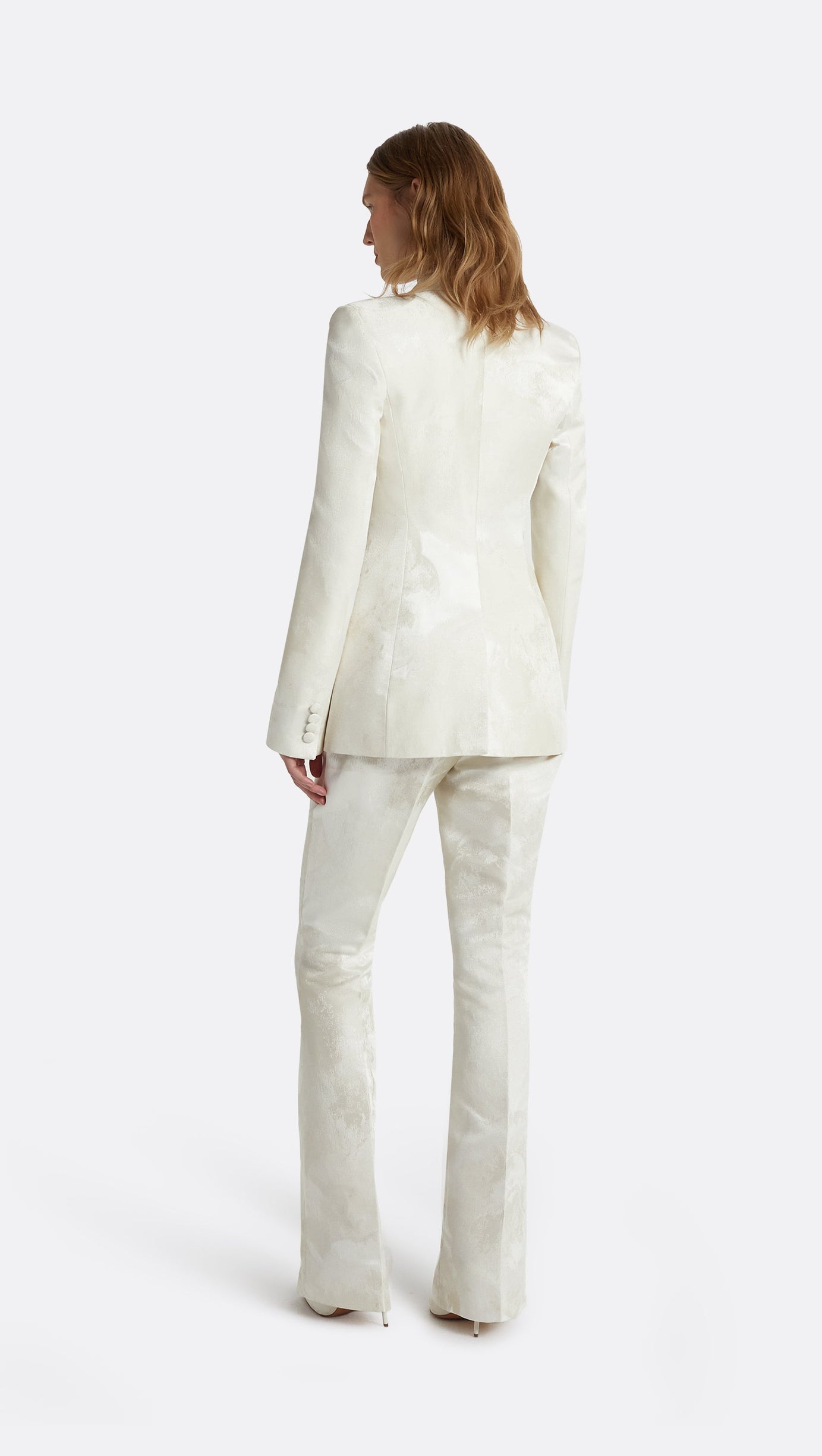JACQUARD DOUBLE-BREASTED BLAZER SUIT IN IVORY