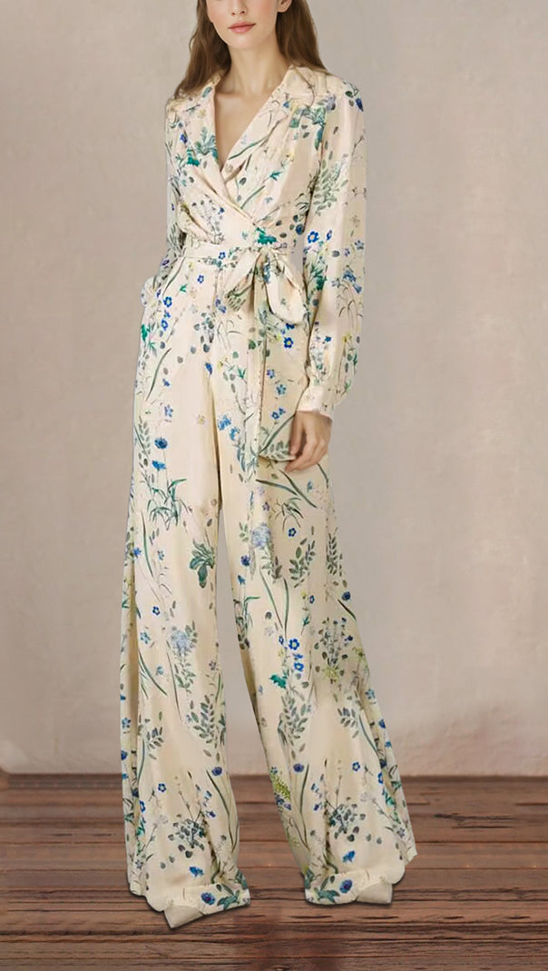 AIIZIE FLORAL PRINT WRAP JUMPSUIT WITH LONG SLEEVES AND WAIST BELT - product image