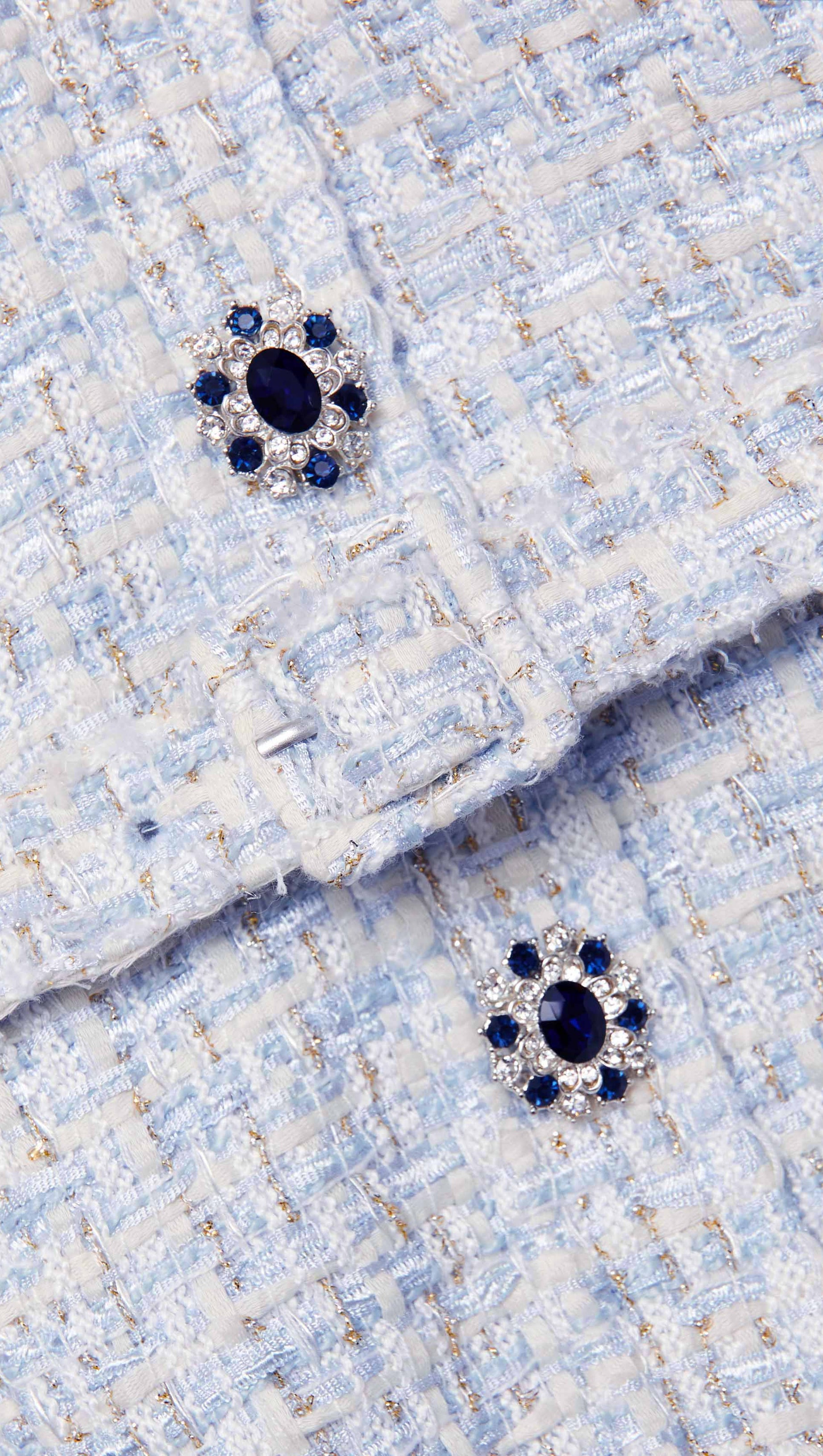 BLUE BOUCLE SLEEVELESS MINI DRESS