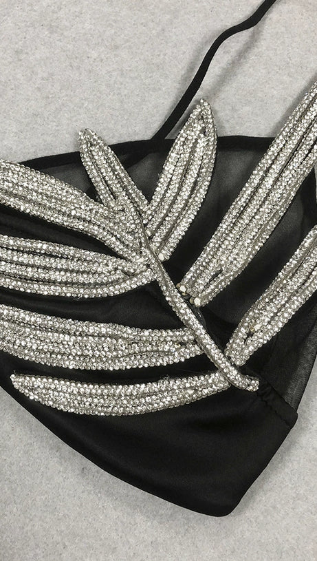 Vieby – Schwarzes Bralette mit Blattkristall