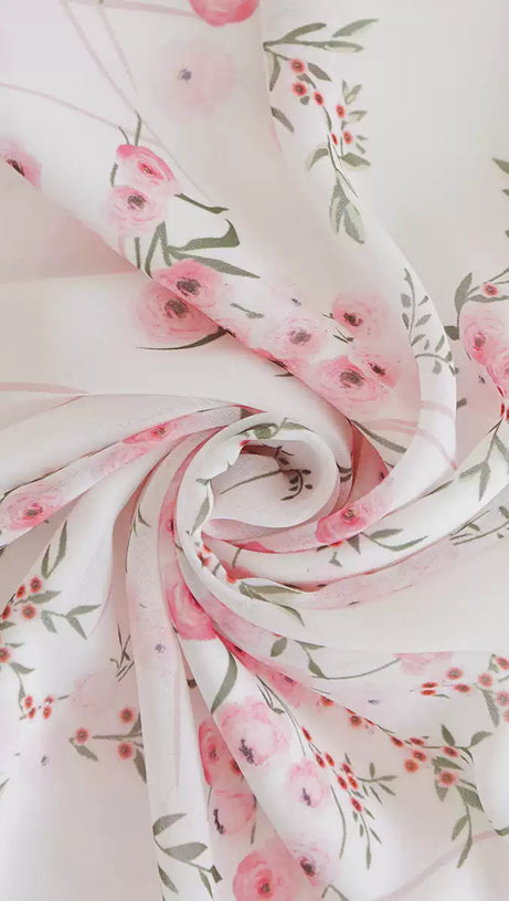 PINK FLORAL CHIFFON MAXI DRESS WITH LONG SLEEVES