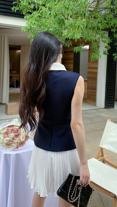 SLEEVELESS BELTED CHIFFON MINI DRESS