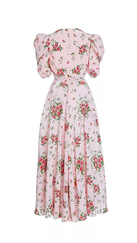 PINK IRREGULAR FLORAL MAXI DRESS