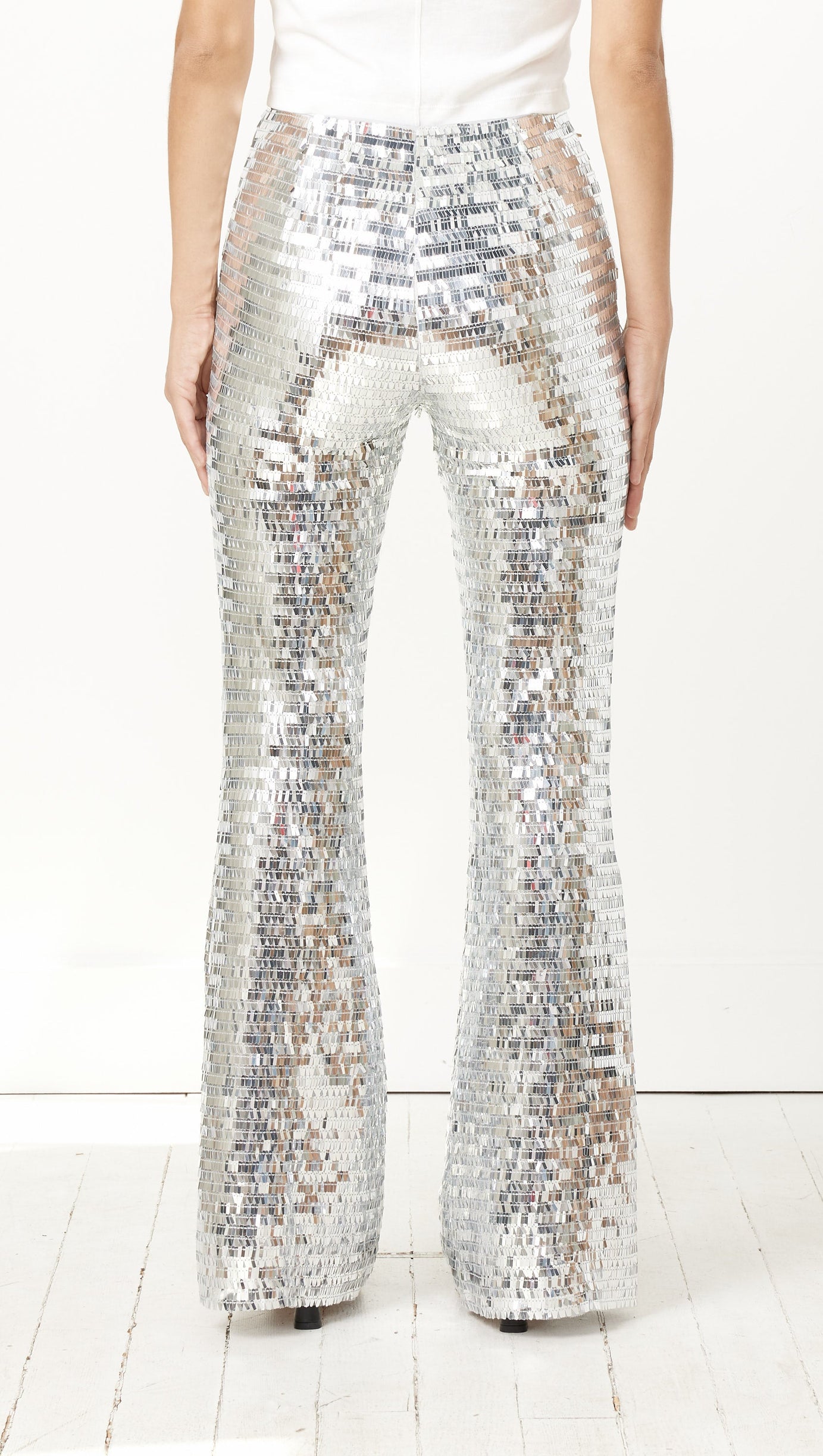 SEQUIN-EMBELLISHED TROUSERS BLAZER SET IN SILVER
