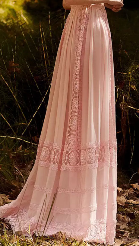 PINK SLEEVELESS LACE MAXI DRESS