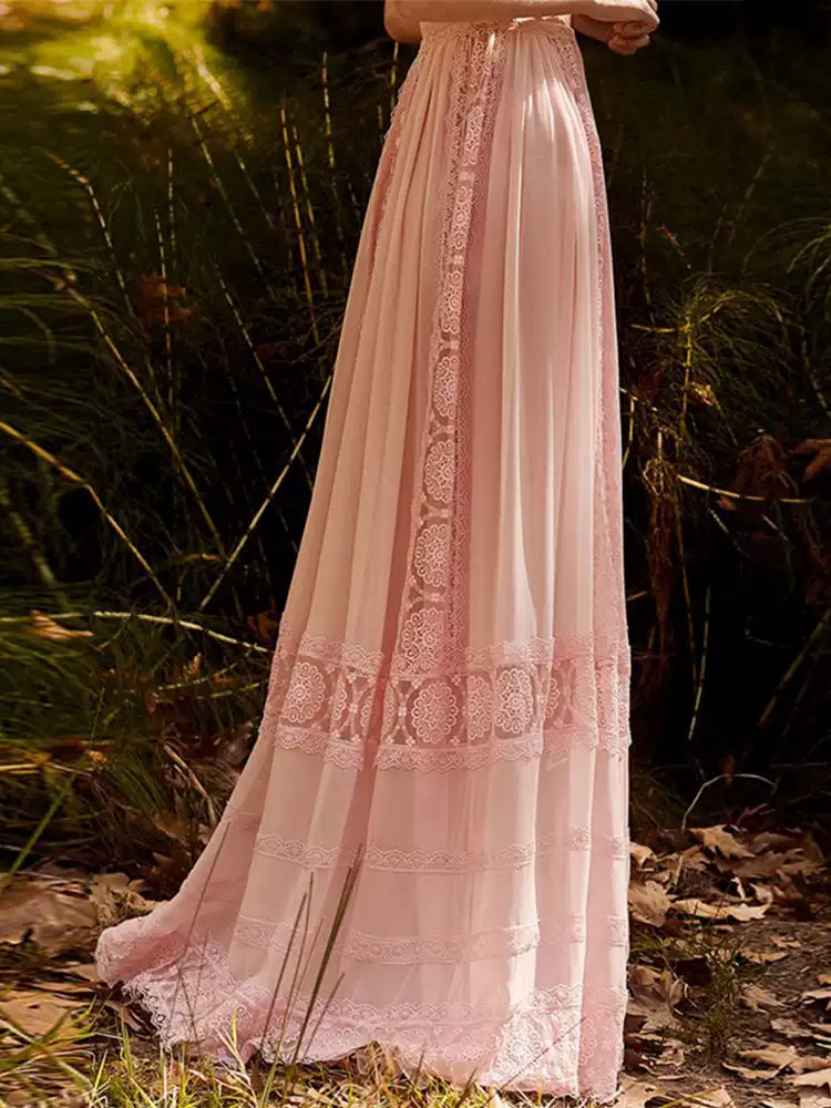 AIIZIE PINK SLEEVELESS LACE MAXI DRESS - product image