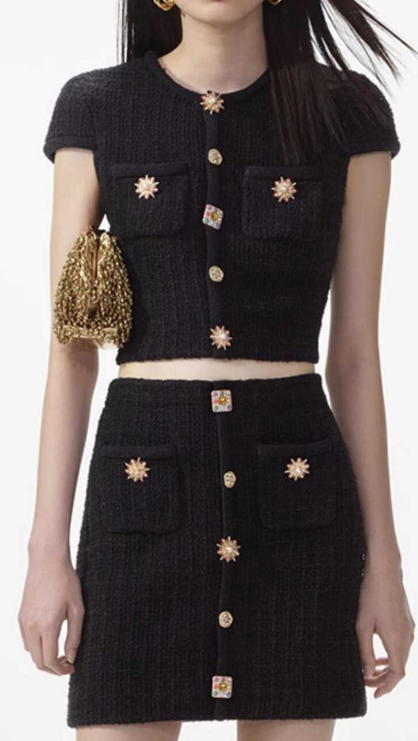 AIIZIE CRYSTAL EMBELLISHED-BUTTONS CARDIGAN IN BLACK - product image