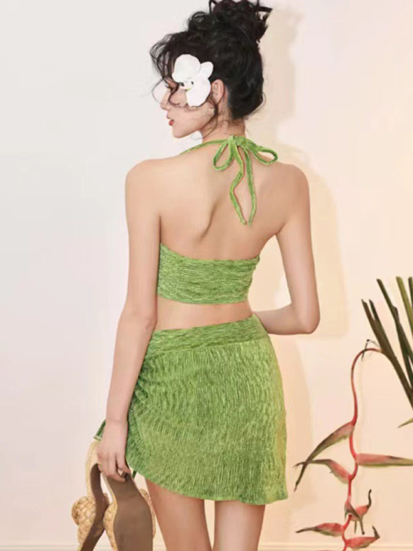 DELPHI GREEN THREE-PIECE SWIMSUIT