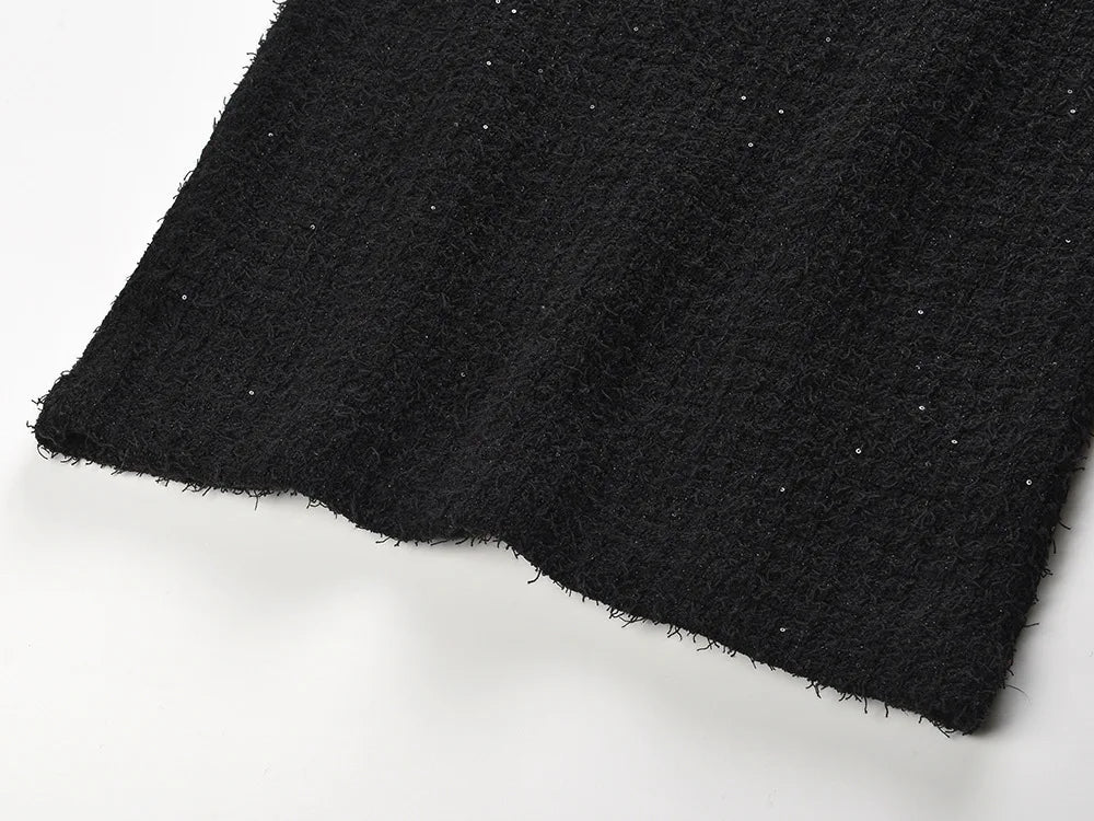 BLACK TEXTURED KNIT PEPLUM MIDI DRESS