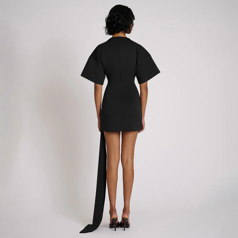 AIIZIE DRAPED EMBELLISHED MINI DRESS - BLACK - product image