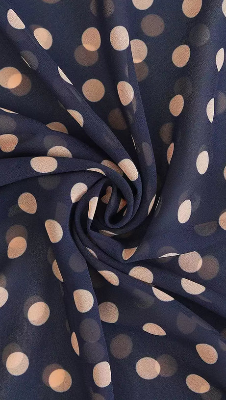 NAVY POLKA DOT TIE NECK MIDI DRESS WITH BELT