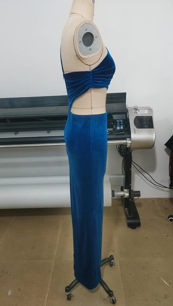 AIIZIE GIANNI ONE SHOULDER VELVET CUTOUT MAXI DRESS - product image