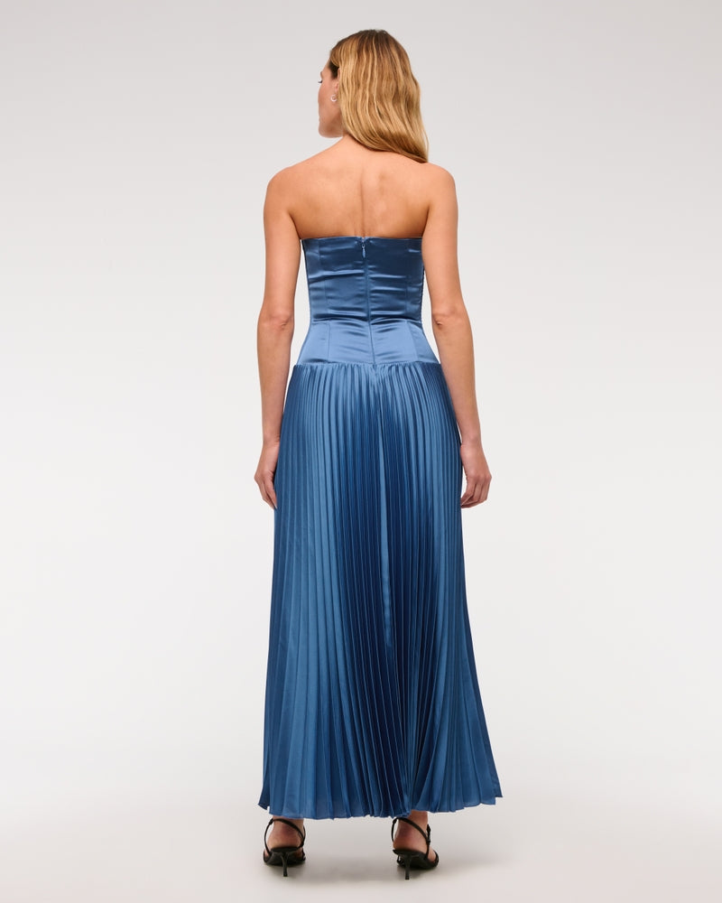 Giselle pleated Drop-Waist Maxi Dress in blue