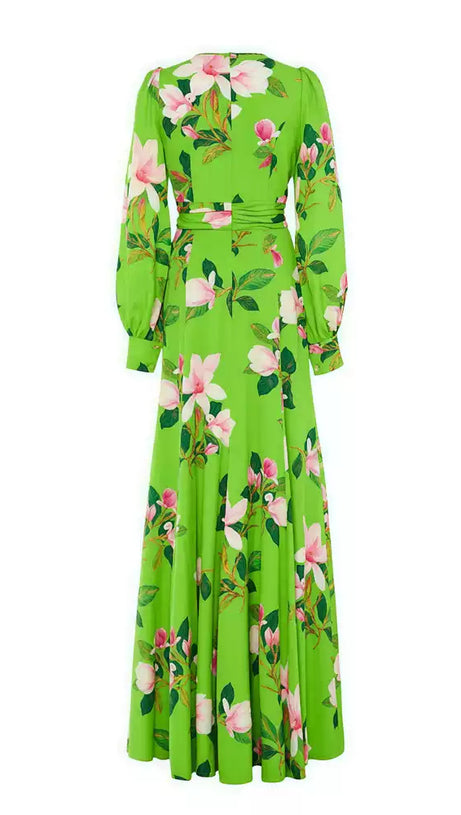 GREEN FLORAL LONG SLEEVE MAXI DRESS