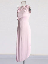 EILEEN PINK 3D FLOWER SEMI-FORMAL MIDI DRESS