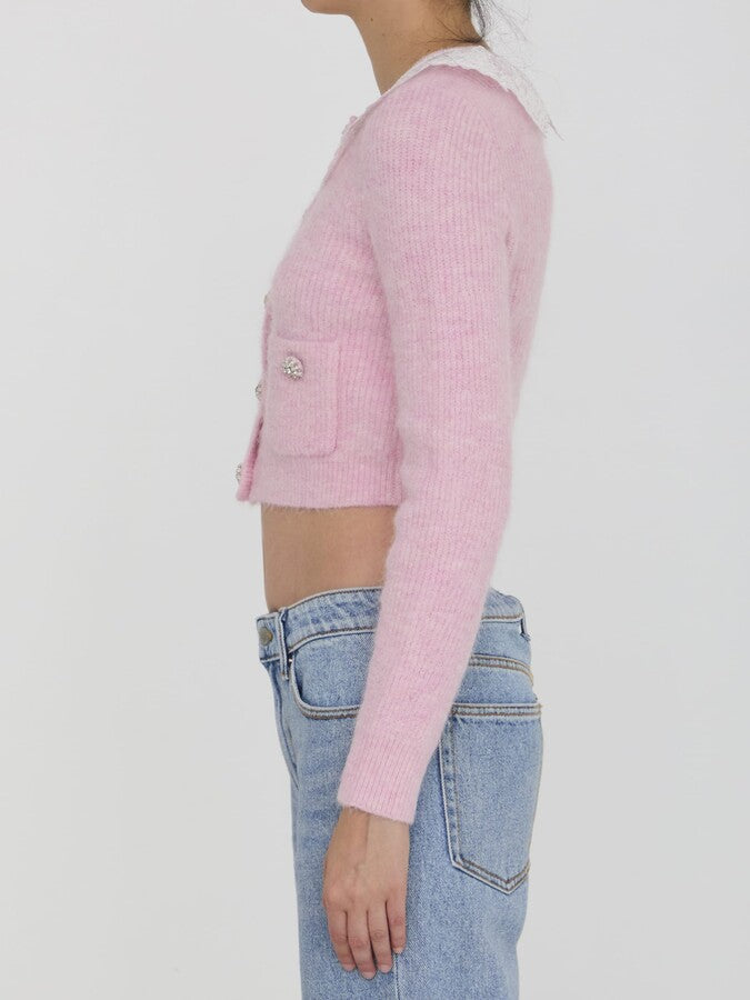 AIIZIE FLUFFY RIBBED-KNIT STRETCH-WOVEN BLEND CARDIGAN IN PINK - product image