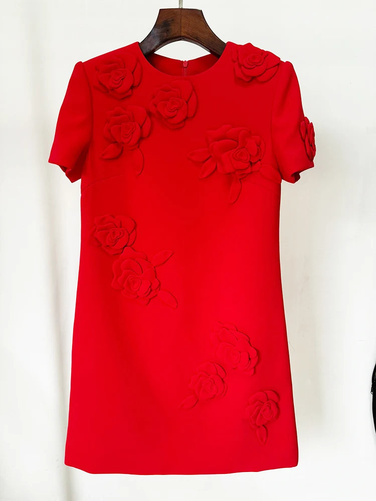 AIIZIE SELENA EMBROIDERED CREPE COUTURE MINI DRESS IN RED - product image