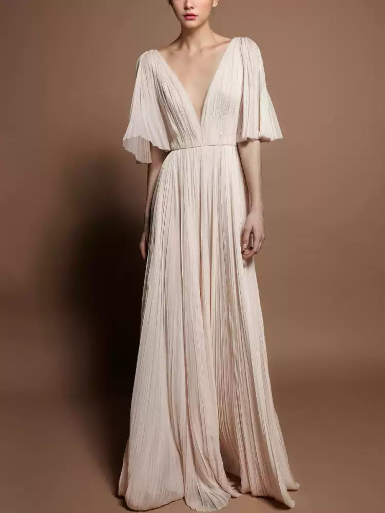 AIIZIE LOTUS ROOT ELEGANT V - NECK PLEATE MAXI DRESS - product image