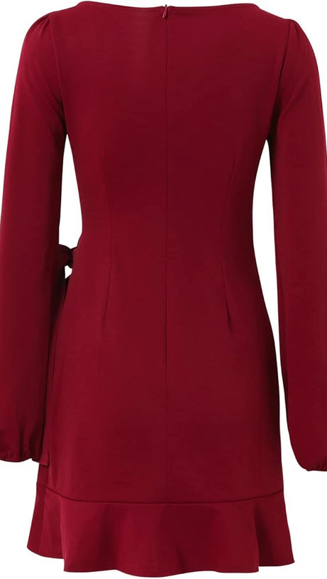 SQUARE NECKLINE MINI DRESS IN BURGUNDY