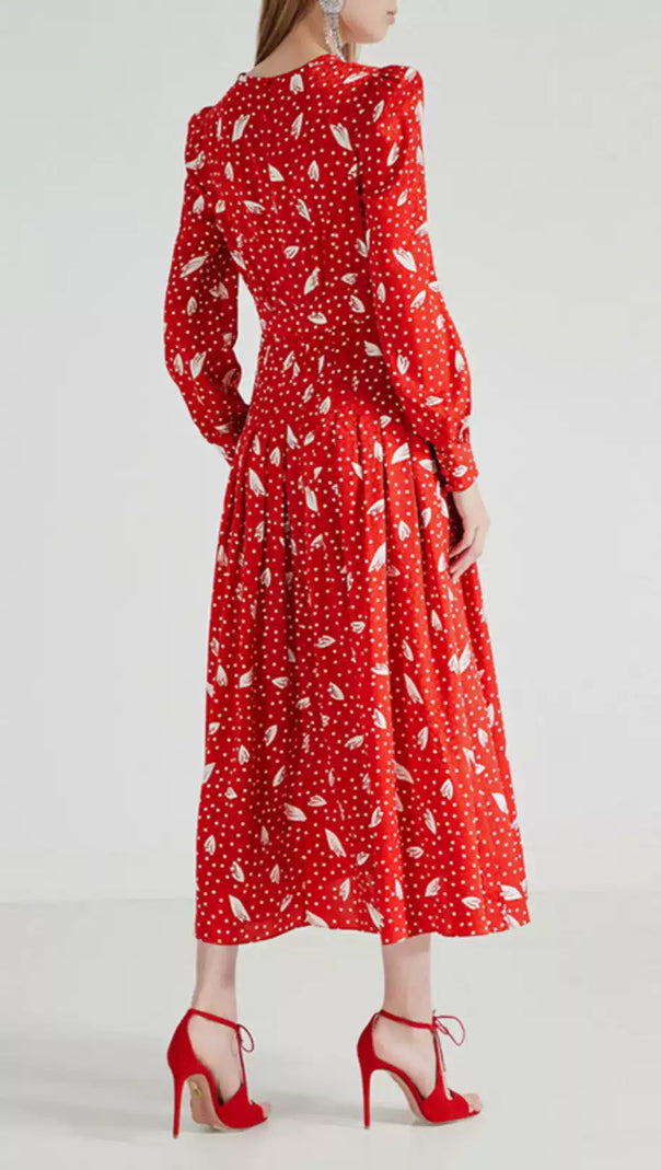 AIIZIE RED FLORAL AND POLKA DOT MAXI DRESS WITH LONG SLEEVES - product image