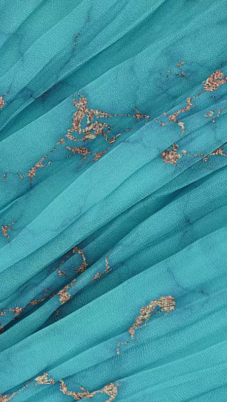 ELEGANT TEAL FLORAL MAXI DRESS WITH RUFFLES AND BUTTONS