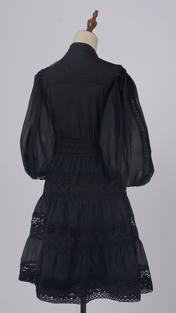 AIIZIE BLACK LACE - TRIMMED TIERED FALL DRESS - product image
