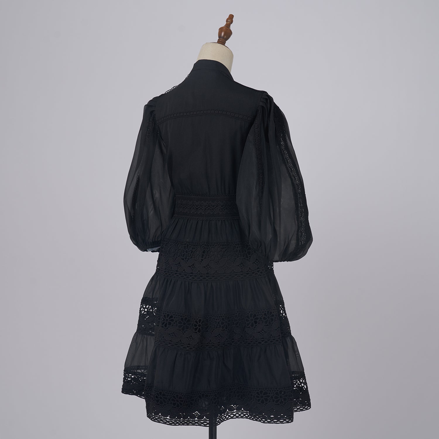 Black Lace - Trimmed Tiered Fall Dress