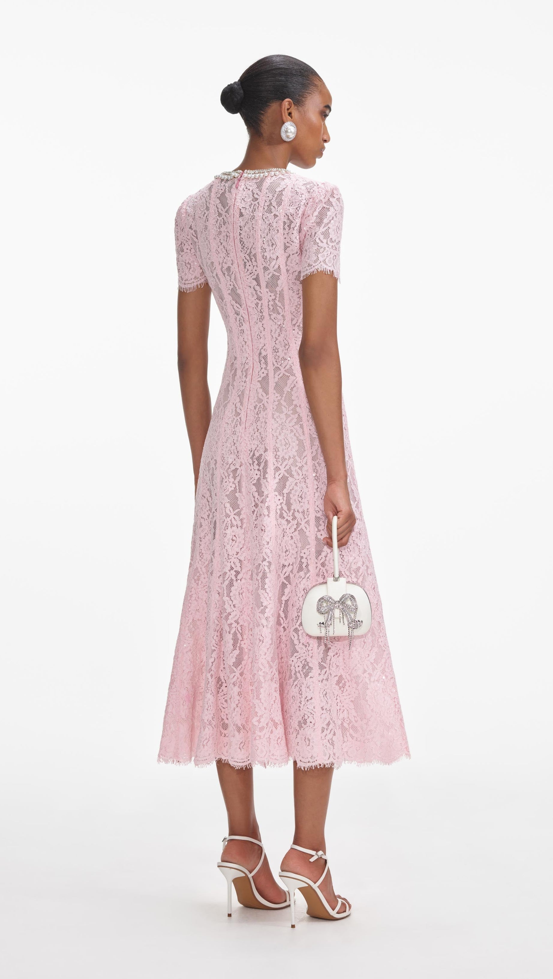 LACE EMBELLISHED MIDI DRESS IN PINK